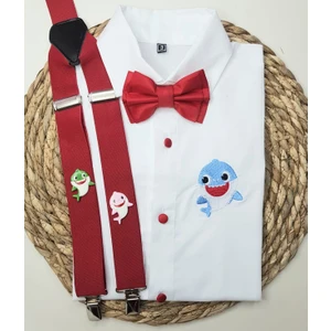 Cool Bebe  Baby Shark Konseptli Askı Papyon Gömlek