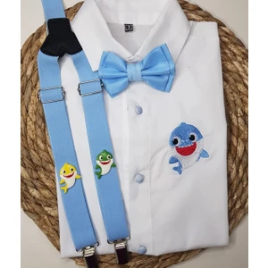 Cool Bebe  Baby Shark Konseptli Askı Papyon Gömlek