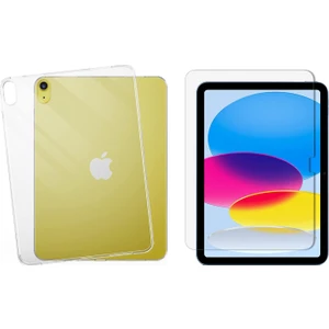 Apple iPad 10. Nesil 2022 10.9'' Şeffaf Silikon Kılıf + Nano Cam Ekran Koruyucu Set