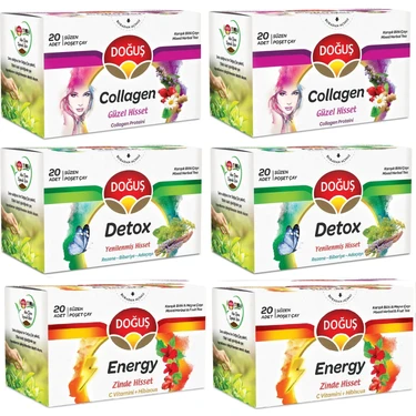 Doğuş 6'lı Avantaj Paketi Collagen - Detox - Energy Bardak Poşet Çay 6 Adet