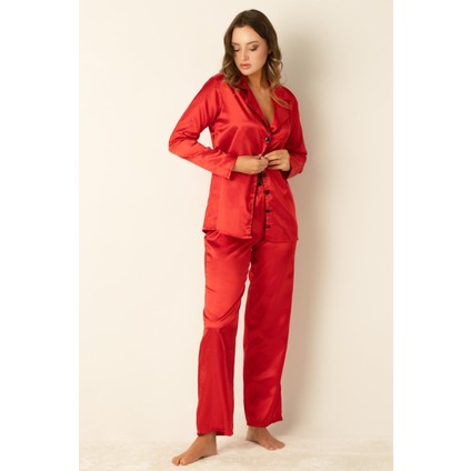 Uzun Kollu Saten Pijama Takımı modelleri