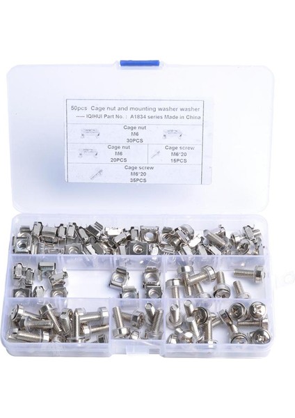 50 M6 Kafes Somun ve Cıvatalar Vidaları Paketi Pul Pulucu Veri Dolabı Rafı Montaj Sunucusu (Yurt Dışından)