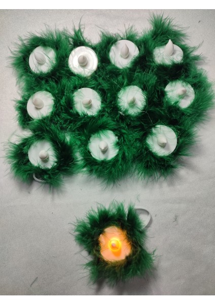 Kına Geceleri Için 12 Adet Yeşil Tüylü Ledli Kına Mumu