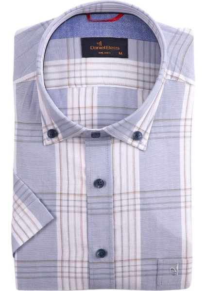 Klasik Kesim Kısa Kollu Mavi Çizgili Erkek Gömlek 541-155