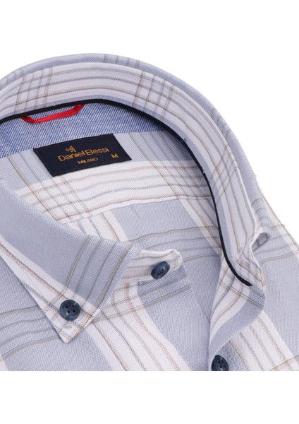 Klasik Kesim Kısa Kollu Mavi Çizgili Erkek Gömlek 541-155 fiyatları