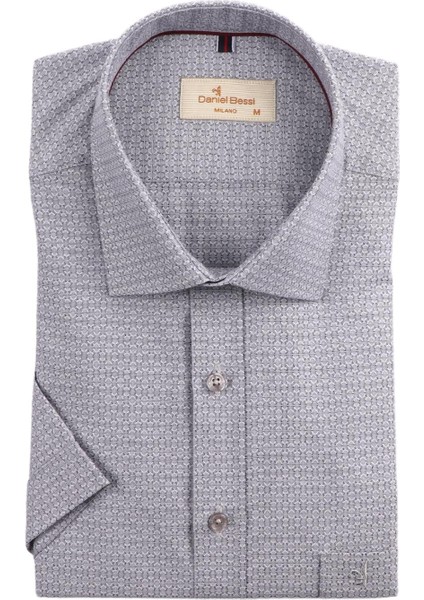 Klasik Kesim Kısa Kollu Gri Desenli Erkek Gömlek 461-562