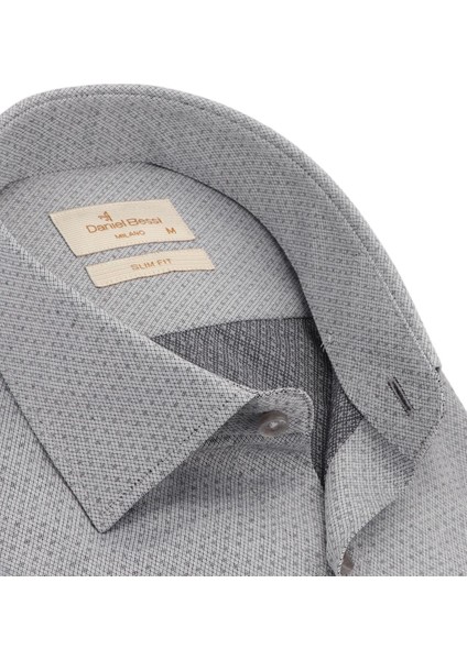 Slim Fit Uzun Kollu Gri Armürlü Erkek Gömlek 480-648 fiyatları
