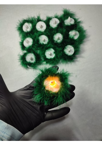 Kına Geceleri Için 12 Adet Yeşil Tüylü Ledli Kına Mumu modelleri