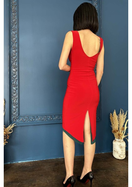 Çift Yönlü Sırt Dekolteli V Yırtmaçlı Tango Elbisesi