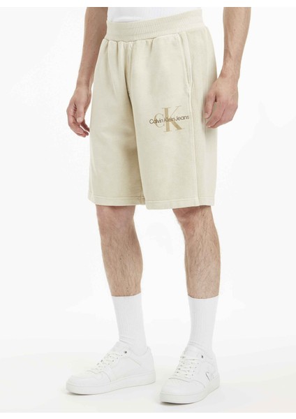 Normal Bej Erkek Sweat Şort J30J322907ACI_MONOLOGO Mıneral Dye