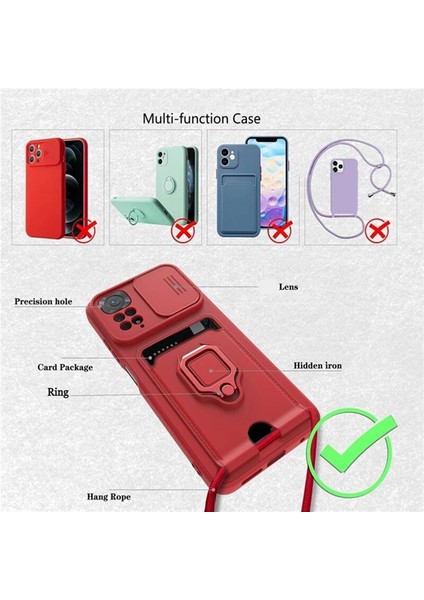 Xiaomi Redmi Note 12 Pro 4g Uyumlu Kılıf Kamera Korumalı Kızaklı Lens Yüzüklü Kartvizit Ipli Silikon