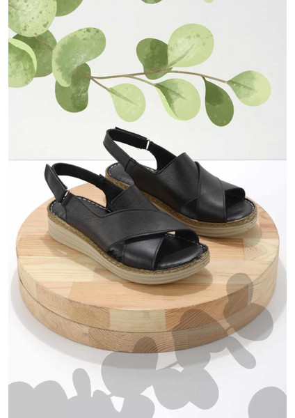 Siyah Leather Kadın Sandalet K05281203003