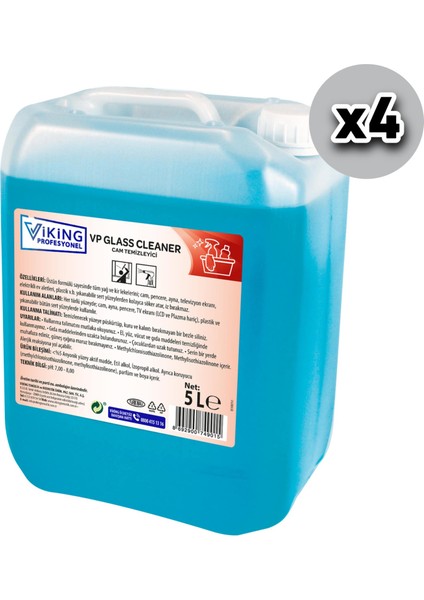 Vp Glass Cleaner Cam Temizleyici 5 L 4 Adet (1 Koli)