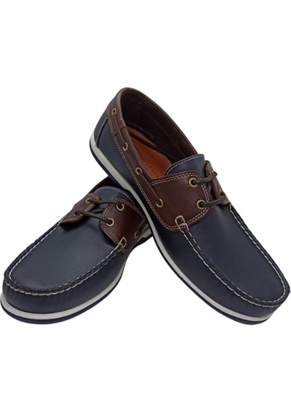 Y-03 Erkek Lacivert-Kahve Deri Casual Ayakkabı