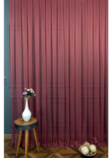 Taç Bordo Düz Renk, 1/2 Seyrek Pile Tül Perde Tek Kanat - 110 x 250 cm fiyatları