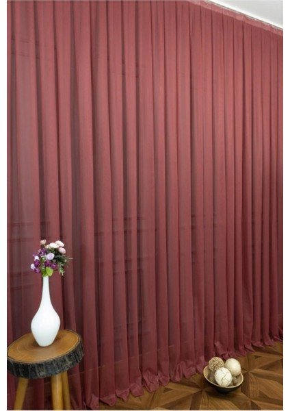 Taç Bordo Düz Renk, 1/2 Seyrek Pile Tül Perde Tek Kanat - 110 x 250 cm fırsatları