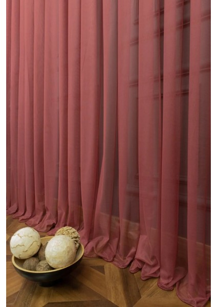 Taç Bordo Düz Renk, 1/3 Sık Pile Tül Perde Tek Kanat - 340 x 260 cm