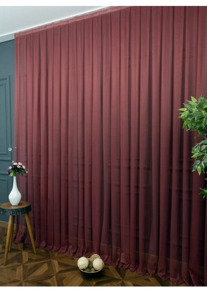 Taç Bordo Düz Renk, 1/3 Sık Pile Tül Perde Tek Kanat - 340 x 260 cm modelleri