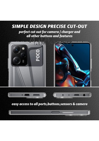 Xiaomi Poco X5 Pro Uyumlu Kılıf Kamera Çıkıntılı Korumalı Şeffaf Silikon + 9h Ekran Koruyucu Cam Set 2in1 Clear modelleri