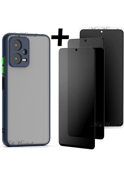 Xiaomi Redmi Note 12 Pro 5g Kılıf Kamera Korumalı Arkası Mat Tuşları Renkli Silikon +Hayalet Cam Set