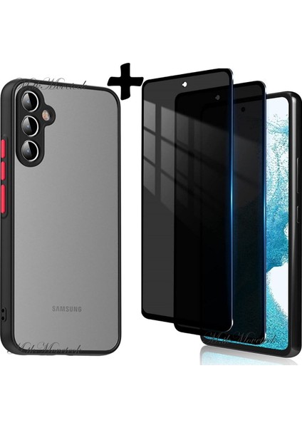Samsung Galaxy A14 Uyumlu Kılıf Kamera Korumalı Arkası Mat Buzlu Tuşları Renkli Silikon + Hayalet Cam