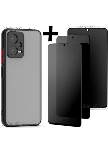 MTK Moveteck Xiaomi Redmi Note 12 5g Kılıf Kamera Korumalı Arkası Mat Tuşları Renkli Silikon + Hayalet Cam Set