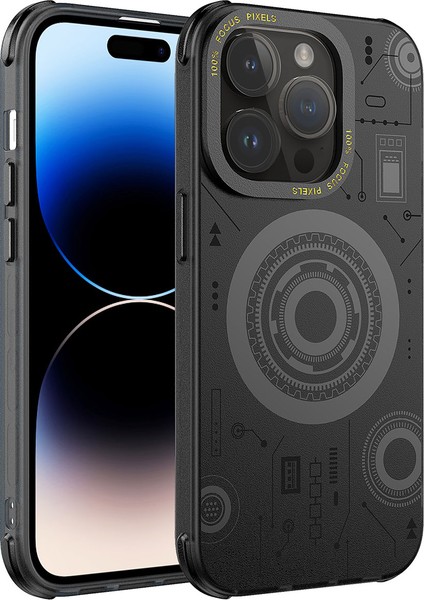 Apple iPhone 14 Pro Max Uyumlu Wireless Şarj Özellikli Teknoloji Serisi Lüks Telefon Kılıfı Kapak