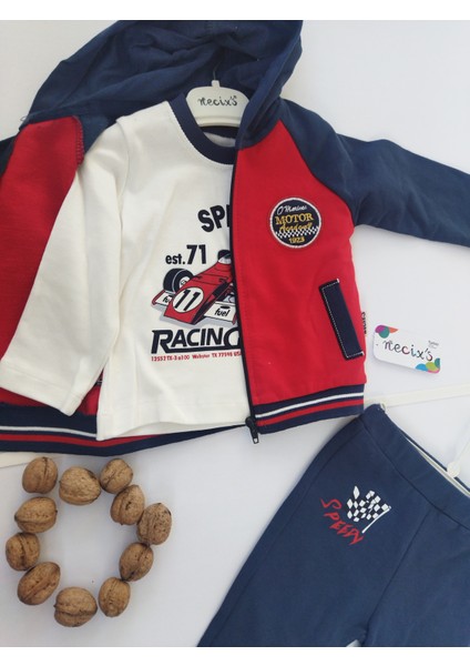 Racing Kapüşonlu Erkek Bebek Üçlü Takım modelleri