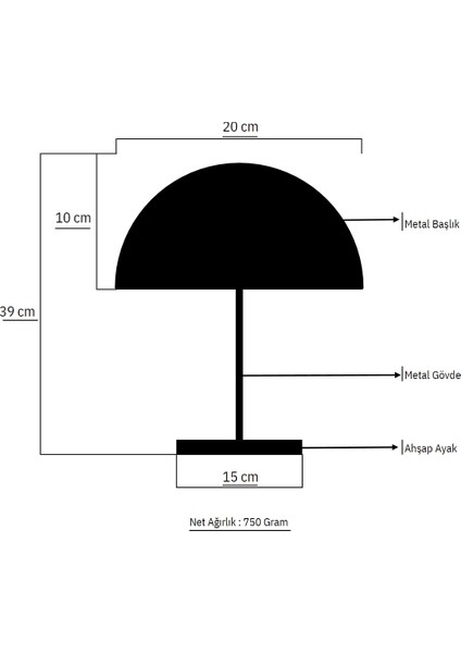 Pera Abajur ( Siyah Mat Statik Boya / Siyah Başlık Statik Boya / Q20 cm Metal Başlık ) Jr1320100