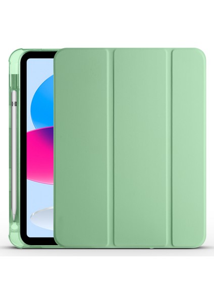 Apple Pad 10.9 (2022) Trı Kat Stand Pu Deri Kapağı Pen Yuvası ile Şeffaf Tpu Tablet Kılıfı (Yurt Dışından)