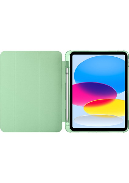 Apple Pad 10.9 (2022) Trı Kat Stand Pu Deri Kapağı Pen Yuvası ile Şeffaf Tpu Tablet Kılıfı (Yurt Dışından)