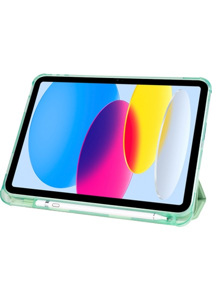 Apple Pad 10.9 (2022) Trı Kat Stand Pu Deri Kapağı Pen Yuvası ile Şeffaf Tpu Tablet Kılıfı (Yurt Dışından)