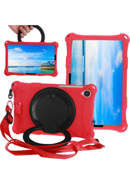 Lenovo Tab M8 Gen 4 Pc + Silikon Tablet Kılıfı Döner El Kuzak Kickstand Kapak Omuz Kayışı (Yurt Dışından)