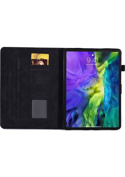 Apple Pad Pro 11-Inç (2018) / (2020) / (2021) / (2022) / Hava (2020) / (2022) Dikişli Deri Kasa Kelebek Çiçek Deseni, Kart Tutucu Standı ile Anti-Fall Tablet Kapağı (Yurt Dışından)