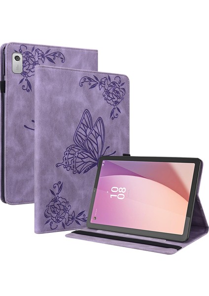 Lenovo Tab M9 Baskılı Kelebek Çiçek Pu Deri Kart Tutucu Pen Döngüsü ile Tablet Kılıfı (Yurt Dışından)
