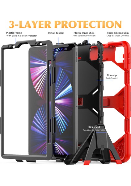 Apple Pad Pro 11 (2022) / (2021) / (2020) / (2018) / (2022) / (2020) Koruyucu Kılıf Anti-Drop Pc + Silikon Kılıf Koruma Kickstand Tablet Kapak (Yurt Dışından)