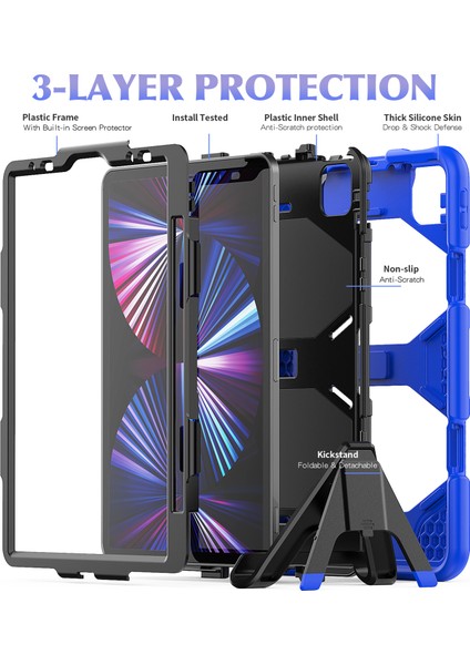 Apple Pad Pro 11 (2022) / (2021) / (2020) / (2018) / (2022) / (2020) Koruyucu Kılıf Anti-Drop Pc + Silikon Kılıf Koruma Kickstand Tablet Kapak (Yurt Dışından) modelleri