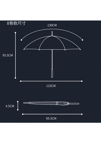8 Iskelet Kalınlaşmış Rüzgara Dayanıklı Otomatik Ahşap Uzun Saplı Şemsiye - Mavi (Yurt Dışından)