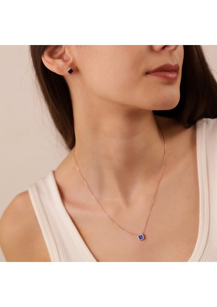 925 Ayar Gümüş Safir Renk Kare Taşlı Baget Takı Seti fiyatları