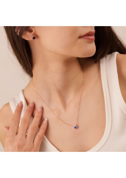 925 Ayar Gümüş Safir Renk Kare Taşlı Baget Takı Seti modelleri