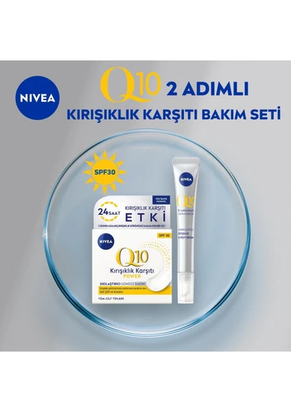 NIVEA Q10 Nemlendirici Gündüz Bakım Kremi 50 ml, SPF30 Yüksek Güneş Koruması ve Anında Etkili Cilt Serumu 15 ml, Cilt Bakım Seti