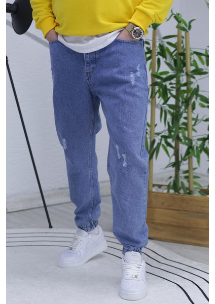 Erkek Lastikli Boyfriend Kot Pantolon 100% Pamuk Mavi Renk Rahat Kesim fiyatları