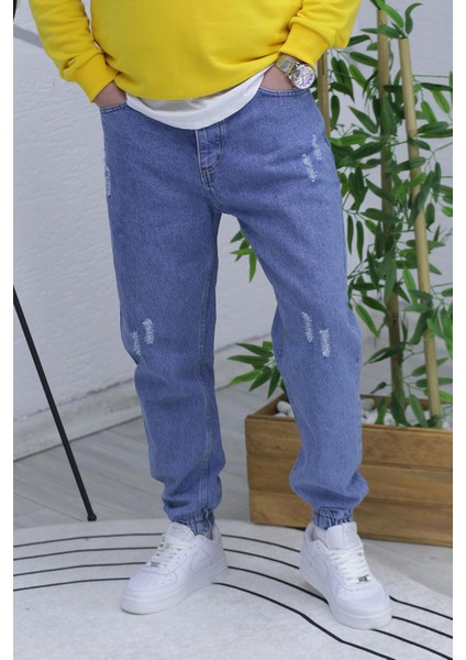 Erkek Lastikli Boyfriend Kot Pantolon 100% Pamuk Mavi Renk Rahat Kesim modelleri