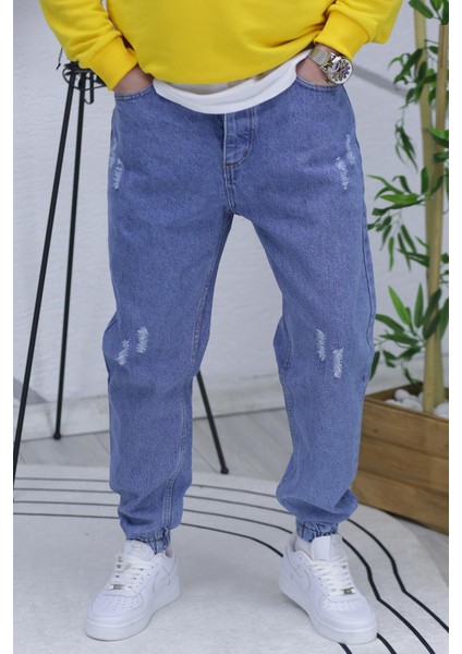 Erkek Lastikli Boyfriend Kot Pantolon 100% Pamuk Mavi Renk Rahat Kesim fırsatları
