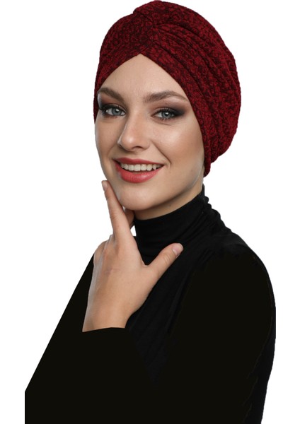 Brokar Bantlı Bordo Astarlı Hazır Türban Tesettür Bone