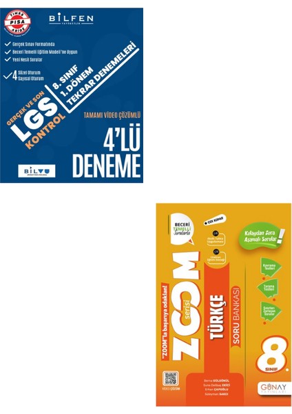 LGS Kontrol 8. Sınıf 4'lü Deneme - Günay Yayınları 8. Sınıf Günay Yayınları Zoom Serisi Türkçe Soru Bankası