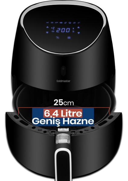 Luxfry 2000 Watt Yüksek Güç 6,4 Litre Geniş Xxl Dokunmatik Airfryer Yağsız Sıcak Hava Fritözü