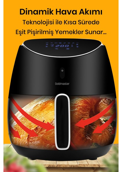 Luxfry 2000 Watt Yüksek Güç 6,4 Litre Geniş Xxl Dokunmatik Airfryer Yağsız Sıcak Hava Fritözü