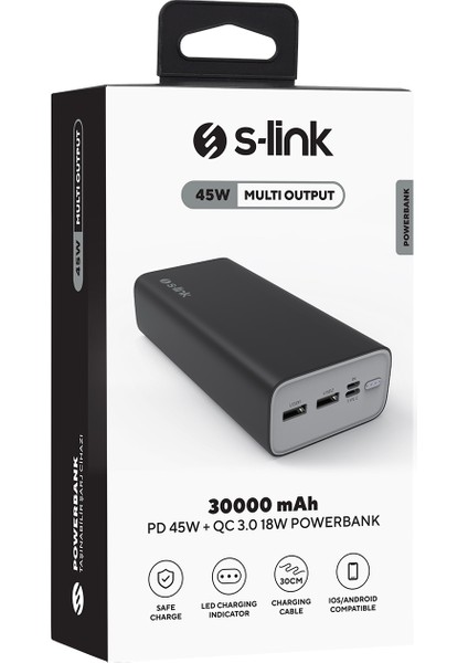 G345 30000MAH 2*usb+Micro+Type-C PD45W+QC3.0 18W Notebook,telefon Için Taşınabilir Powerbank