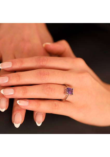 925 Ayar Gümüş Ametist Baget Taşlı Yüzük modelleri